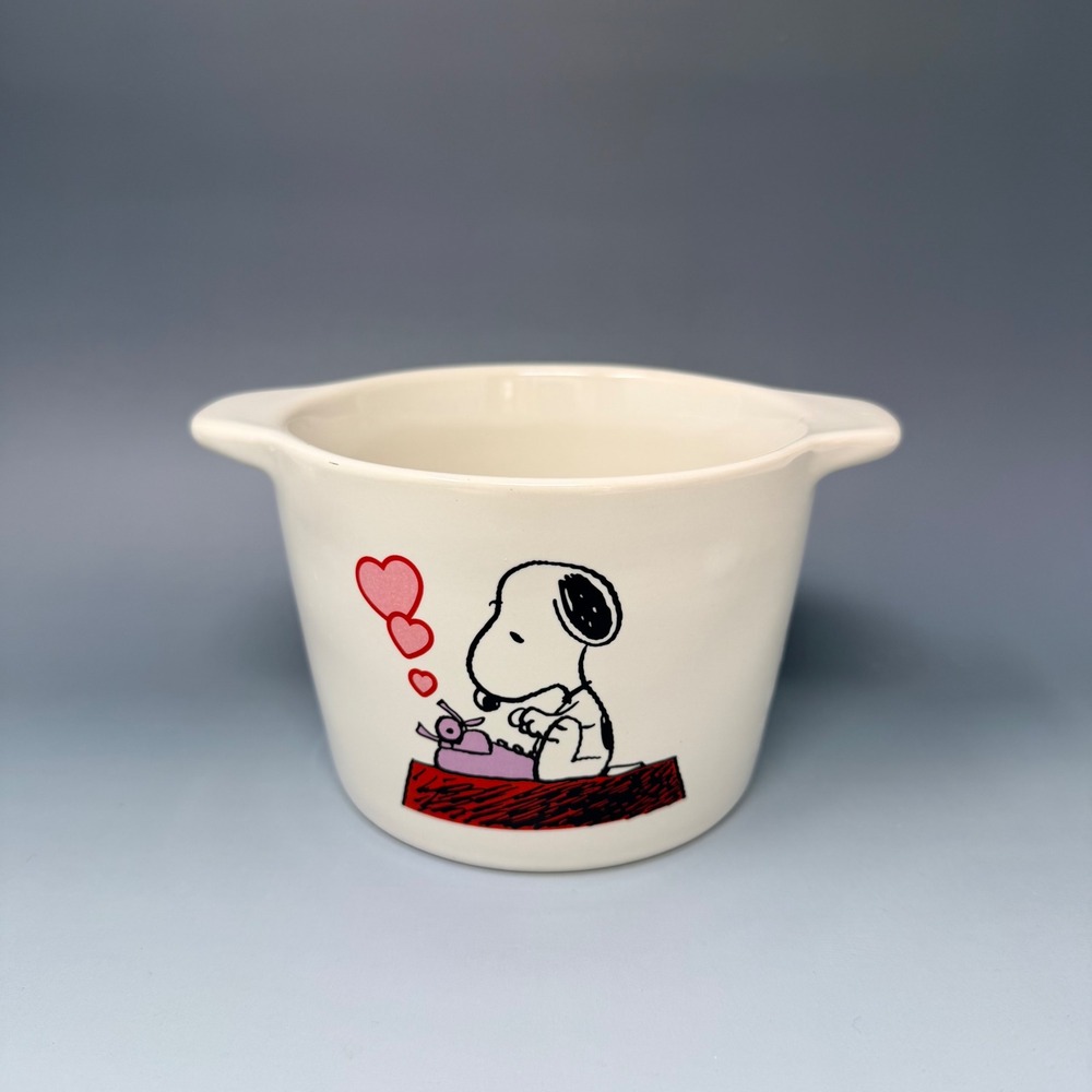 Rae Dunn Peanuts Snoopy Love Snoopy Ceramic Bowl with Handles White Red Pink